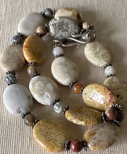 Agatized Coral Oval Necklace 16” OOAK  - Picture 1 of 11