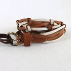 Fossil Woven Braided Knot Belt Womens Size S Brown Ivory Leather 1" Wide