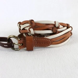 Fossil Woven Braided Knot Belt Womens Size S Brown Ivory Leather 1" Wide - Picture 1 of 6