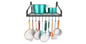Pots Pans Organizer Hanging Pot Rack Wall Mounted Kitchen Cookware Wall Shelves - Picture 1 of 8