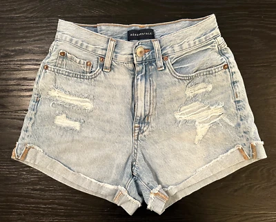 Aeropostale Teen Denim Mom Shorts Sz 2 Jean High Rise Cut-off Cuffs Distressed - Image 1 of 4