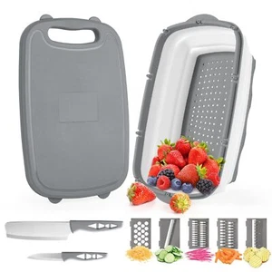 Camping Cutting Board 9-in-1 Collapsible Chopping Board with Colander Gifts f... - Picture 1 of 8