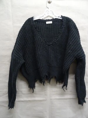 Свитер женский Elan большой черный vneck 90-е гранж квадратный пуловер кардиган с необработанным подолом - Изображение 1 из 4