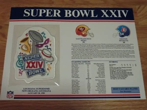 Super Bowl XXIV SAN FRANCISCO 49ers vs DENVER BRONCOS 4" Patch JOE MONTANA MVP - Picture 1 of 2