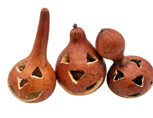 Fall Halloween Minature Small Carved GOURD Jack O Lantern Shelf Sitters Decor - Picture 1 of 5