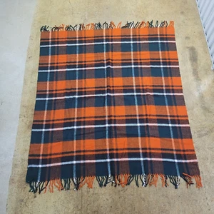 Troy Leisure Blanket Orange Blue White Tartan Plaid Fringe 53.5"x48.75" USA - Picture 1 of 7