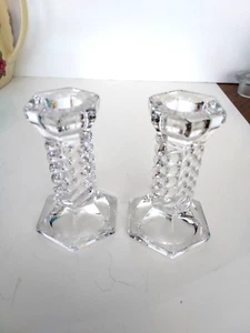 Waterford Crystal PAIR Marquis Monaco 4 1/8" Twist Hexagonal Candlesticks No dam - Picture 1 of 3