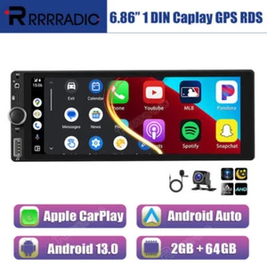 Single DIN Carplay Radio Stereo Android 13 2+64G GPS IPS Screen USB C w/ CAM MIC - Picture 1 of 19