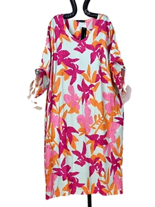 SEMPRE PUI farbenfrohes Viskosekleid hellblau Print Blumen V-Ausschnitt - 54 - Bild 1 von 4
