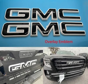 Front and Rear Black White Emblem Overlay 2019-2024 GMC Sierra 1500 2500HD - Bild 1 von 7