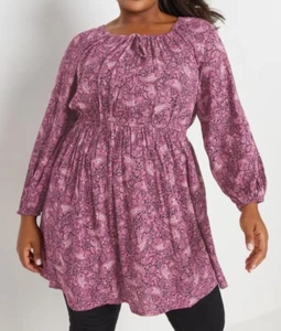 CURVE DAMEN ROSA PAISLEY CRINKLE TIE NECK TUNIKA KLEID ÜBERGRÖSSE NEU (REF 550) - Bild 1 von 4