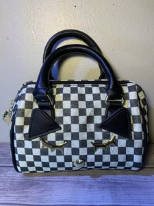 Luv Betsey Johnson Cat Purse Checkered Handtasche Glitzer Glitzer Reißverschlüsse - Bild 1 von 7