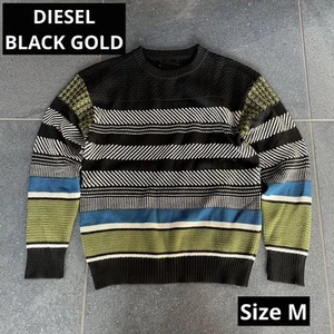 Diesel Schwarz Gold Strick Pullover M Blau Grün Grau Wolle Gebraucht Stylisch Streifen - Bild 1 von 8