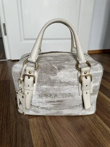 Prada Tasche Leder/Canvas Logo Grau Beige - Bild 1 von 10