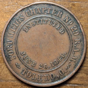 Toledo, Ohio OH Fort Meigs Capítulo Chartered 1844 Moneda Masónica de un Penny Ficha - Imagen 1 de 2