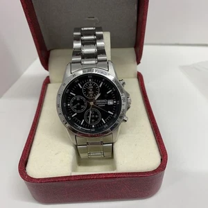 SEIKO Quartz Watch Black Silver 7T92-0CW0 Authentic CHRONOGRAPH Men's - Picture 1 of 6