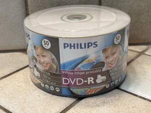 50 PHILIPS Blanco 16X DVD-R DVDR Blanco Inyección de Tinta Hub Imprimible 4.7 GB Disco multimedia - Imagen 1 de 2