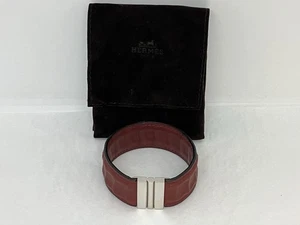 Hermes Burgunderrot Leder "Waffel" Armband Edelstahl Verschluss mit Etui Medium - Bild 1 von 21