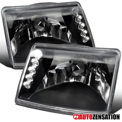 LED Strip Headlights Fit 1998 1999 2000 Ford Ranger Black Head Lamps Left+Right — 第 1/4 张图片