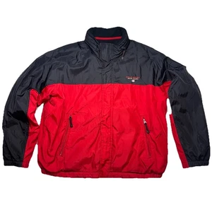 VTG Polo Sport Logo Ralph Lauren Windbreaker Hooded Jacket Mens XL Red Black - Picture 1 of 9