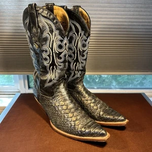 Los Altos Women’s Size 9M Genuine Python Silver/Black Handmade Cowboy Boots - Picture 1 of 24