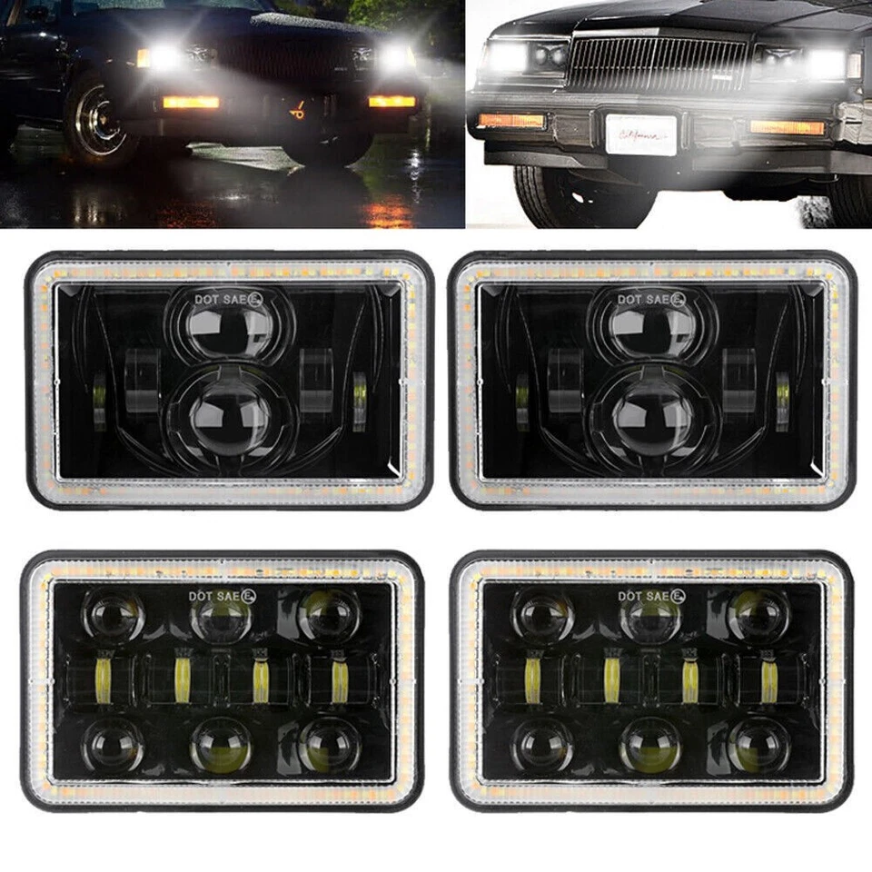 For Oldsmobile Delta 88 1976-1986 4PCS 4x6" LED Headlights Hi/Lo DRL Angel Eyes - Изображение 1 из 4