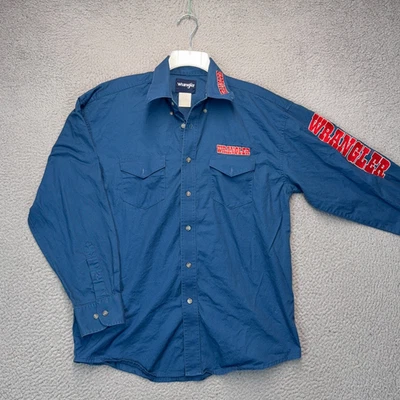 Camisa Wrangler Western Hombre Grande Azul Abotonada Bordada Vaquero Rodeo De Colección Foto 1 de 4