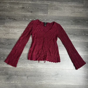 Express Y2K Häkel Babydoll 90er Boho Top Bluse Damen Medium Rot Grunge Goth - Bild 1 von 6