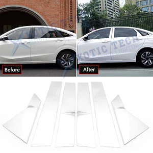 6X Stainless Door Window Pillar Trim Overlay Decal Trim For Honda Civic 2016-21 - Picture 1 of 12