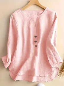 Women's Casual Tops 3/4 Length Sleeve V Neck Tops Spring Cotton Tees Shirts - Picture 1 of 12