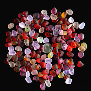 center drilled sea beach glass 50 pcs lots small red pink yellow jewelry use