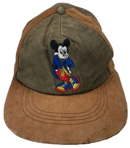 Vintage Leather Disney Mickey Snapback Hat Brown / Olive OSFA - Picture 1 of 11