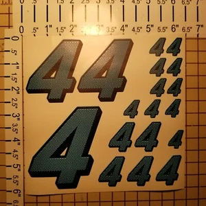 Carbon Fiber Cascade Blue #4's  Racing Numbers Vinyl Decal Sheet 1/10-1/12 slash - Picture 1 of 11