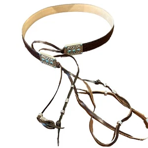 Brighton Belt Womens Large Brown Croc Embossed Silver Tone Turquoise Western - Picture 1 of 16