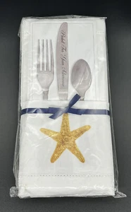 MARY LAKE-THOMPSON White Linen STARFISH Pocket Napkins 18”x 18” Bundle of 6 - Picture 1 of 8