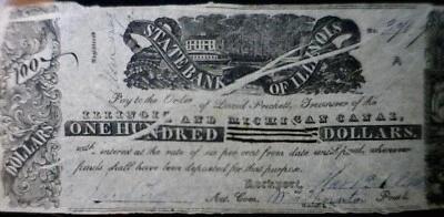 1840 ERROR $100 Obsolete Illinois " Pay to David Prickett " Currency RARE Note - Image 1 of 4