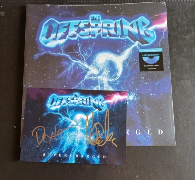 THE OFFSPRING SUPERCHARGED MARBLE BLUE LP & LTD EDITION SIGNED 8 BY 6 " ART CARD - Image 1 of 4