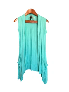 LOGO Damen Strickjacke ärmellos drapiert vorne offen Weste grün Größe XXS - Bild 1 von 4