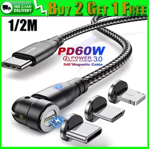 3 In 1 Magnetic Fast Charging USB Cable Phone Charger for iPhone Type-C Micro - Picture 1 of 12