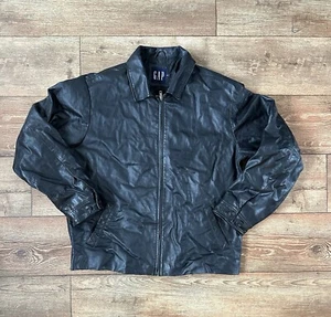 Vintage 90s GAP Black Leather Jacket L - Picture 1 of 11
