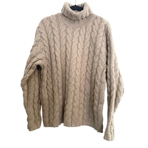 LL Bean Merino Angora Cable Knit Turtleneck Sweater Womens M Cozy Fisherman - Picture 1 of 11