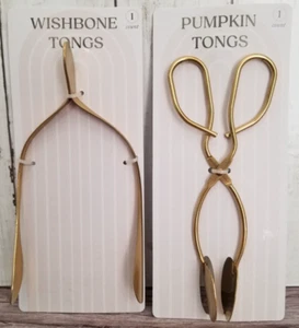 2024 Target Bullseye Set of 2 Gold Novelty Tongs Pumpkin & Wishbone NEW - Picture 1 of 5