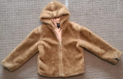 Pre-owned/Used ~ GAP Kids Size L (10) Zip-Up Faux Fur Brown Coat w/ Pink Lining! - Image 1 of 4