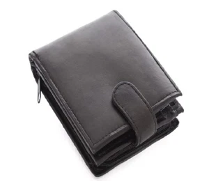 RFID Blocking Mens Black Soft Leather Wallet back Zip Compartment 11x 9.5x 1.5cm - Picture 1 of 7
