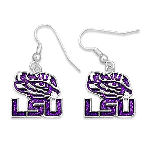 43345 LSU Glitter Logo Earrings Cover