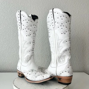 Lane CALYPSO Womens Cowboy Boots 8.5 White Leather Western Cowgirl Mid Calf Tall - Picture 1 of 12
