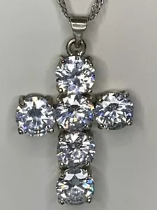Cross Necklace Cubic Zirconia Silver Tone CZ 22” Length - Picture 1 of 13