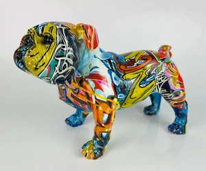 Multicolour Graffiti Street Art Urban British Bulldog Ornament Figurine Dog - Picture 1 of 10