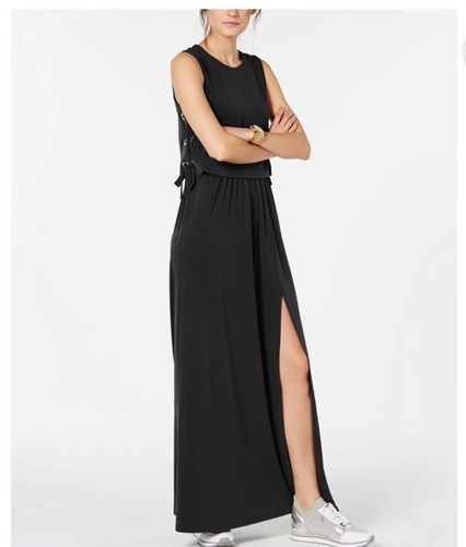 Maxi abito donna MICHAEL KORS nero con lacci passanti senza maniche taglia XS NUOVO CON ETICHETTE $140