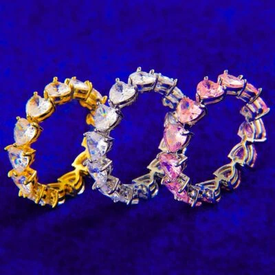 Ladies Fashion Prong Set 24k Gold 925 Silver Plated Iced Hip Hop Heart Rings - Image 1 of 4